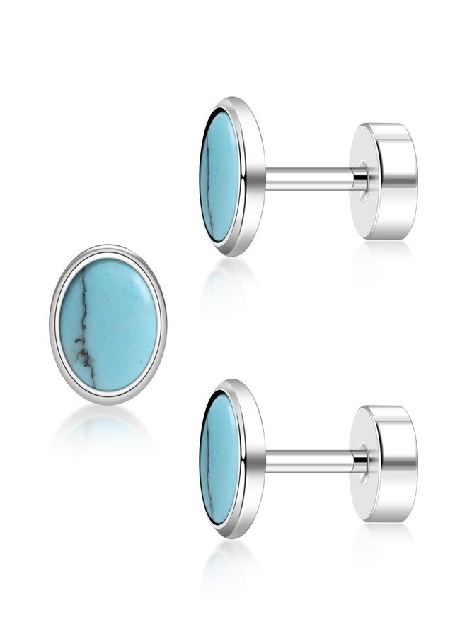 ZDE Titanium Flatback Earrings for Women Turquoise Stud Earrings Flat Back Ladies Earstuds Hypoallergenic Cartilage Flatback Earring (Turquoise, 4MM) - Image 1
